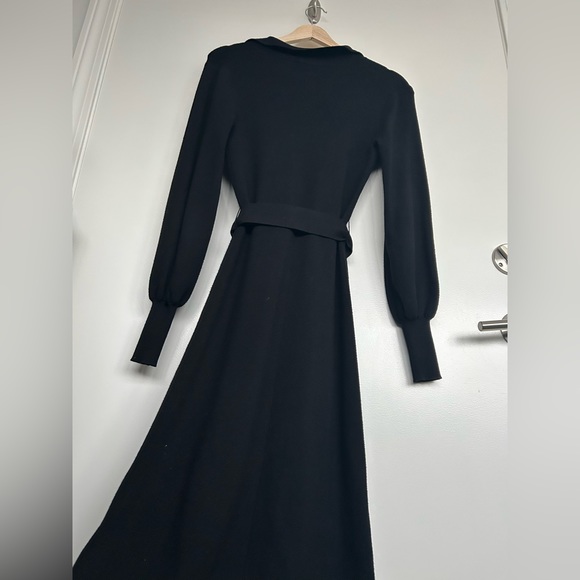 EVER NEW — Knit Front Split Midi Dress With Belt (Black) USA SIZE 2 - Picture 3 of 6